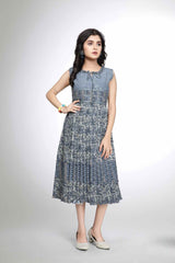 Grey Sequins Work And Printed Casual Dress For Girls