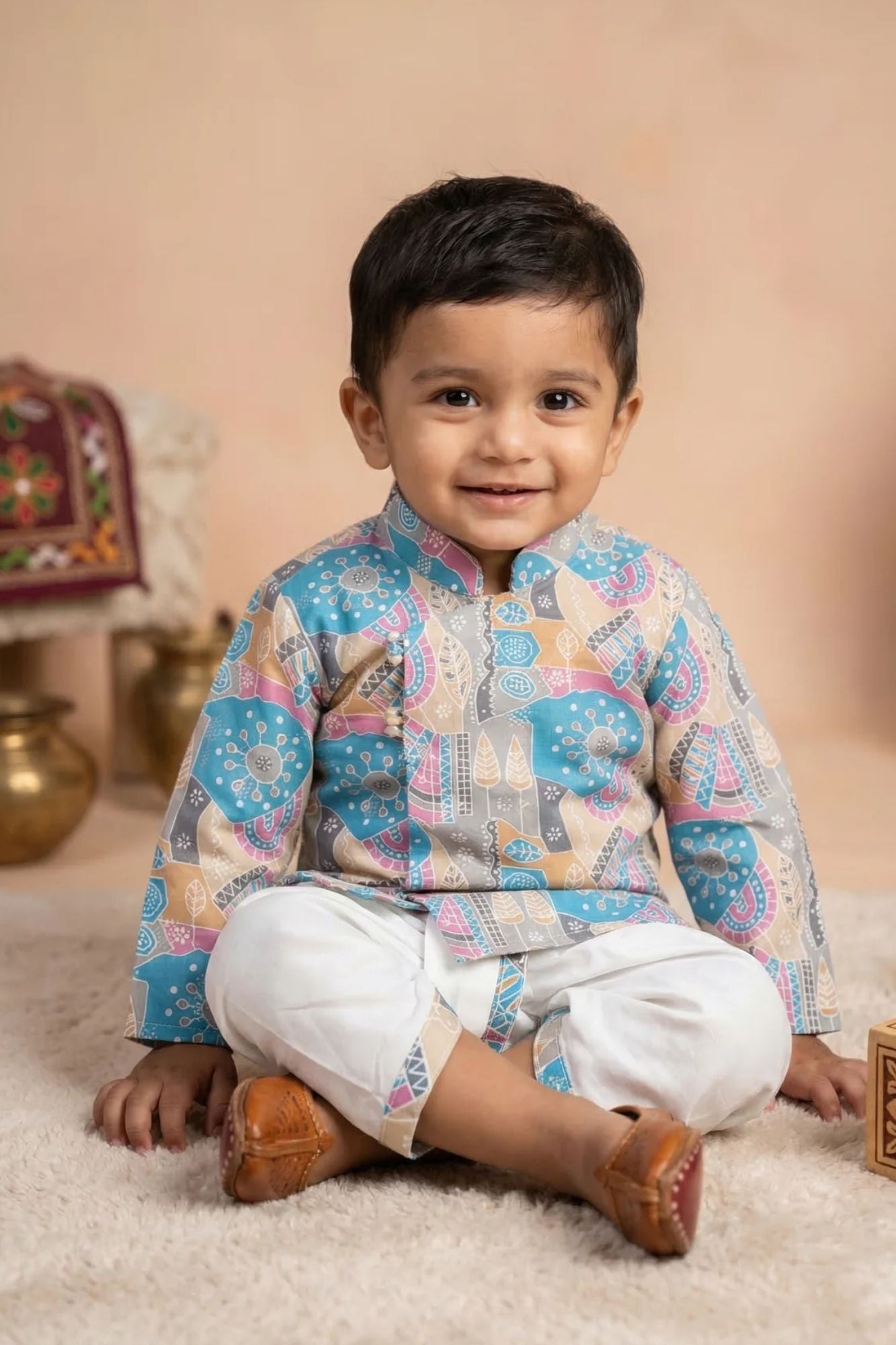 Multicolor Printed Dhoti Set For Boys