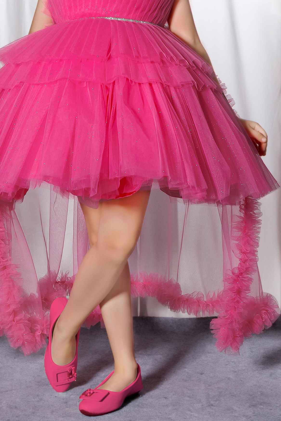 Rani Pink Floral Embellished And Stone Work Party Wear Frock For Girls
