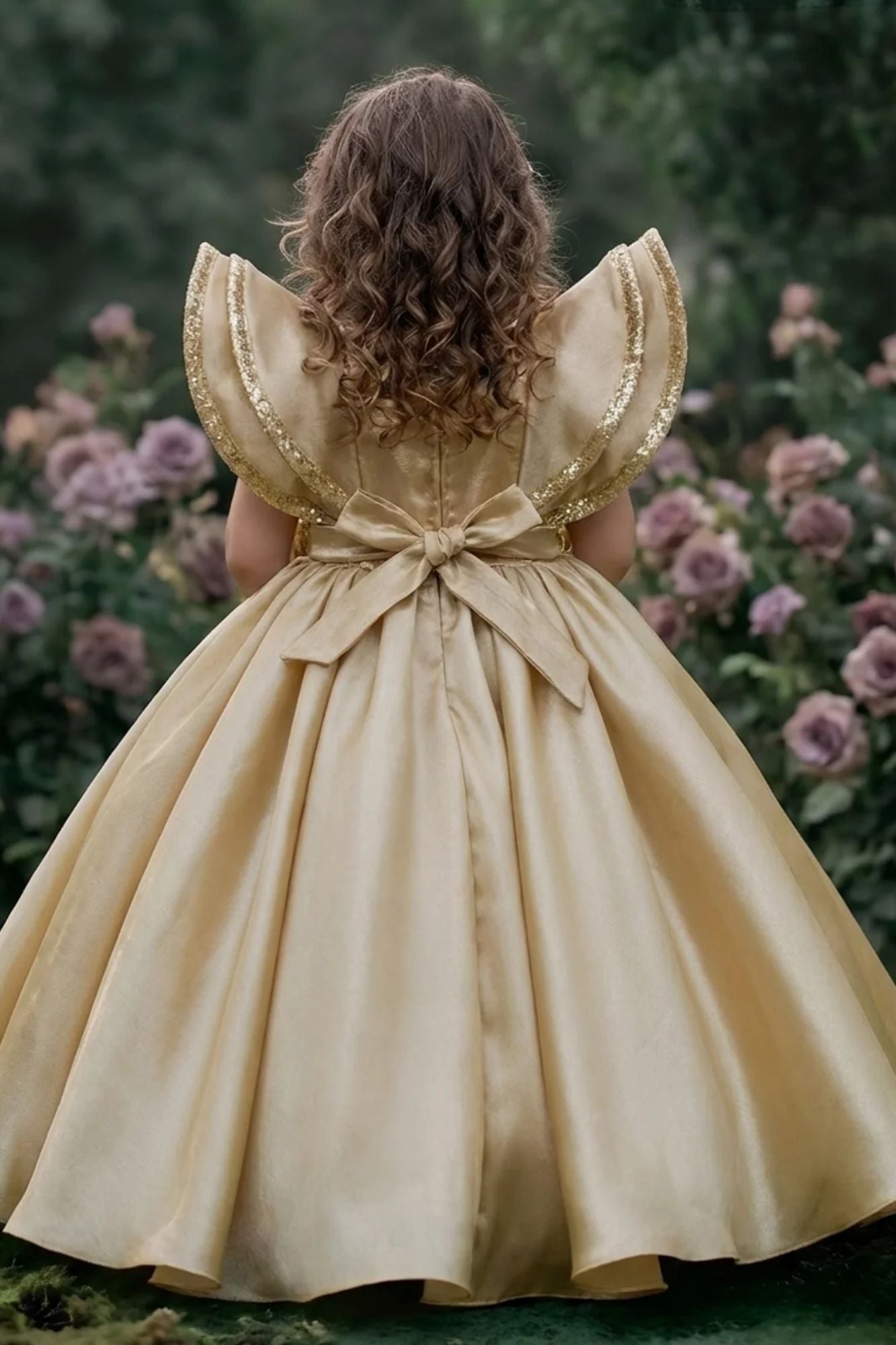 Gold Statement Bow Party Wear Gown for Girls