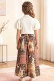 Elegant Ivory Top And Ethnic Print Wide-Leg Co-Ord Set for Girls