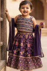 Purple With Multicolor Printed Ethnic Lehenga Choli For Girls