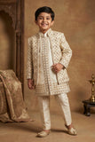 Ivory Heavy Embroidered Indo Western Sherwani Set For Boys