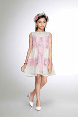 Pink Printed Casual Sleeveless Frock For Girls