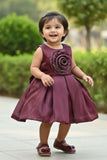 Plum Purple Rose Appliqué Party Wear Frock For Girls