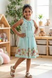 Sky Blue Floral Embroidered Frock With Ruffle Straps For Girls