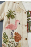 Boys Beige Shorts Set with Tropical Embroidered Shirt And Printed Tee