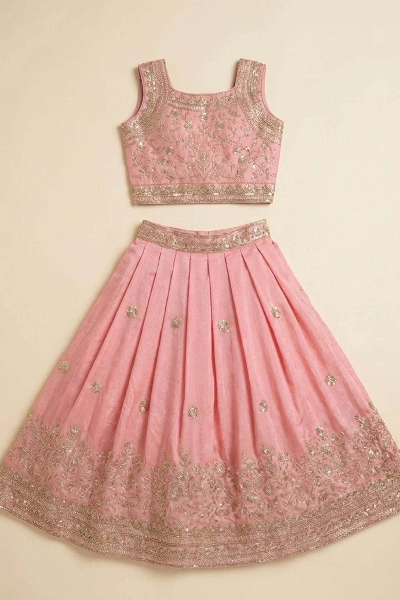 Girls Peach Embroidered Lehenga Choli Set with Dupatta