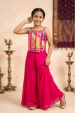 Rani Pink Embroidered Palazzo Set For Girls