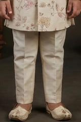 Boys Cream Bandhgala Jodhpuri Set With Intricate Floral Embroidery