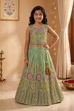 Pista Green Floral Embellished Lehenga Choli Set