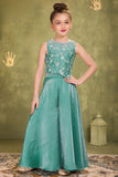 Aqua Blue Organza Palazzo Set with Bead & Sequins Work Top For Girls