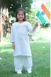 White Kurta Patiala Set with Chikankari Embroidery and Dupatta For Girls
