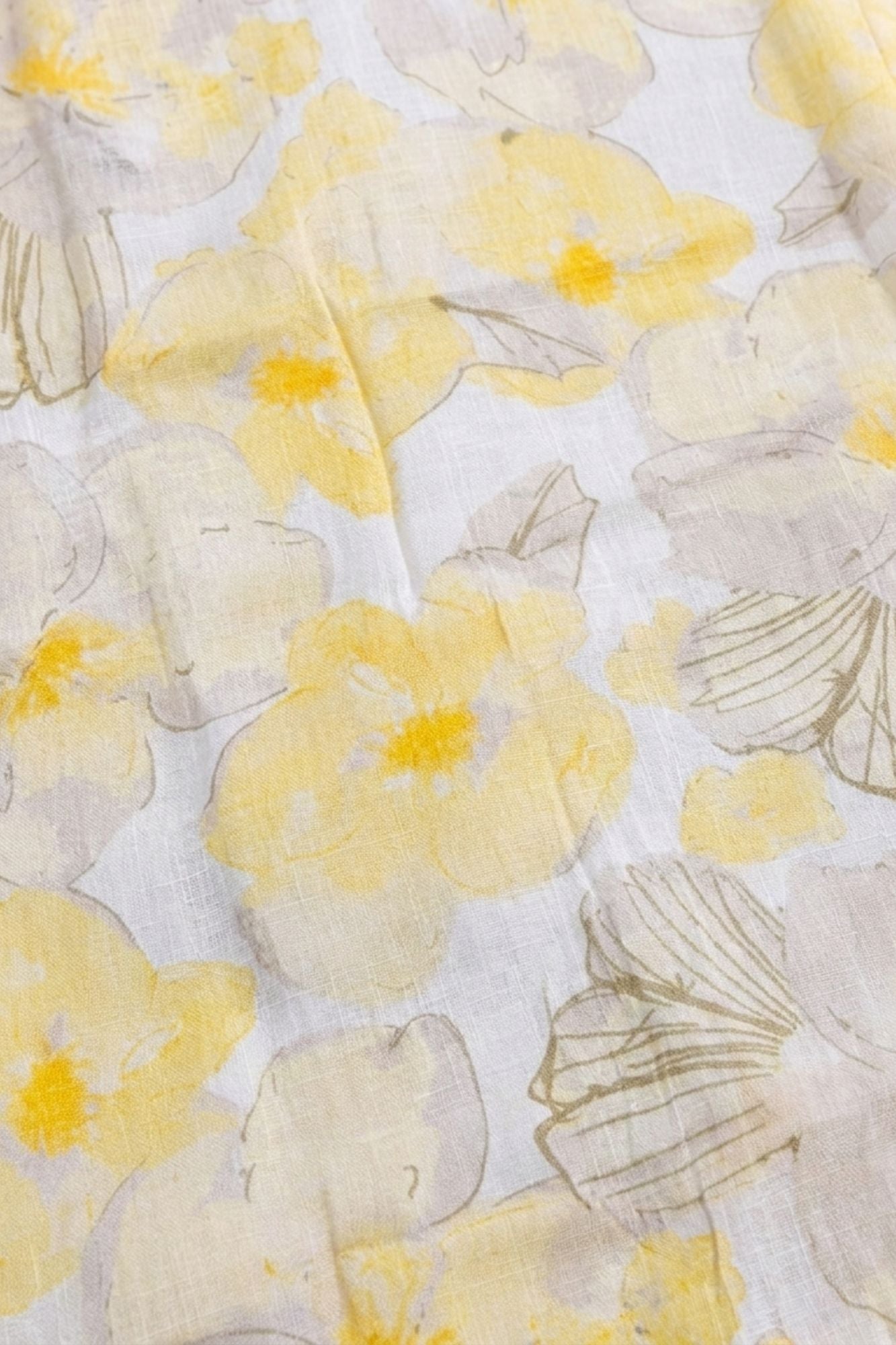 Yellow Tropical Floral Printed Pure Linen Shirt