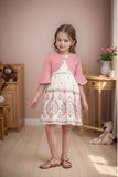 Pink And Cream Printed Casual Dress With Overcoat For Girls