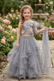Dusty Grey Floral Ruffle Lehenga Choli For Girls