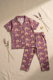 Purple Rainbow Print Night Suit Set For Girls