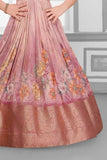 Onion Pink Floral Banarasi Gown For Girls