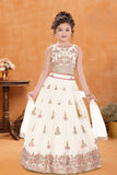 Cream Multi-Thread Embroidered Lehenga Choli Set For Girls