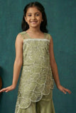 Girls  Green Embroidered Sharara Set with Pearl Work