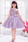 Lavender Party Wear Frock With Sequined Statement Bow