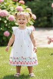 Girls White Embroidered Dress With Ruffle Sleeves