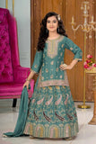 Rama Green Embroidered Lehenga Set for Girls