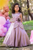 Mauve Satin Gown with 3D Floral Embellished And Embroidery Gown For Girls