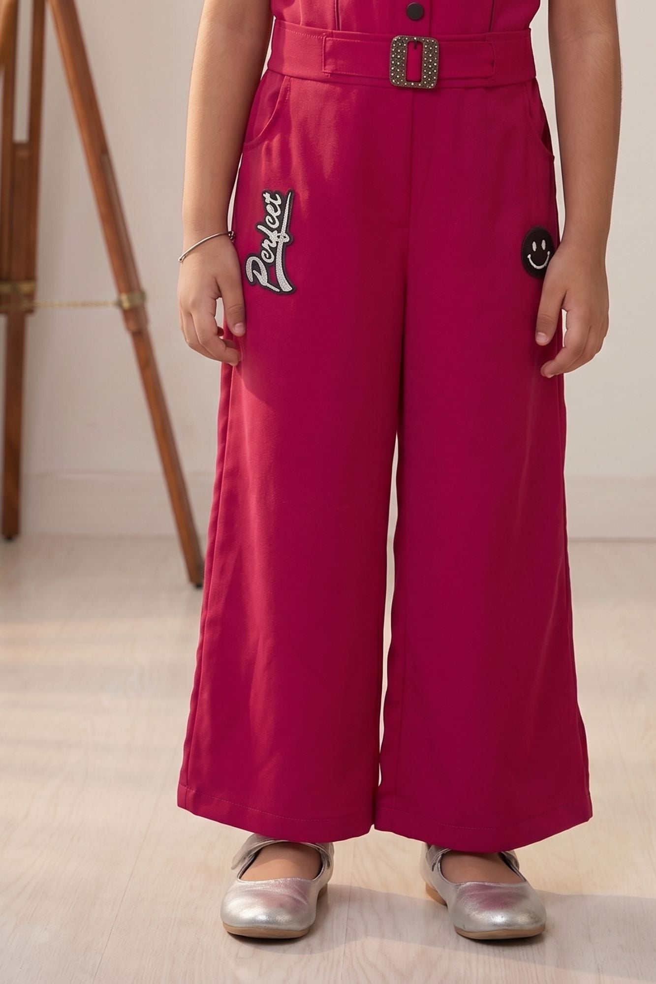 Red Sleeveless Wide-Leg Jumpsuit for Girls