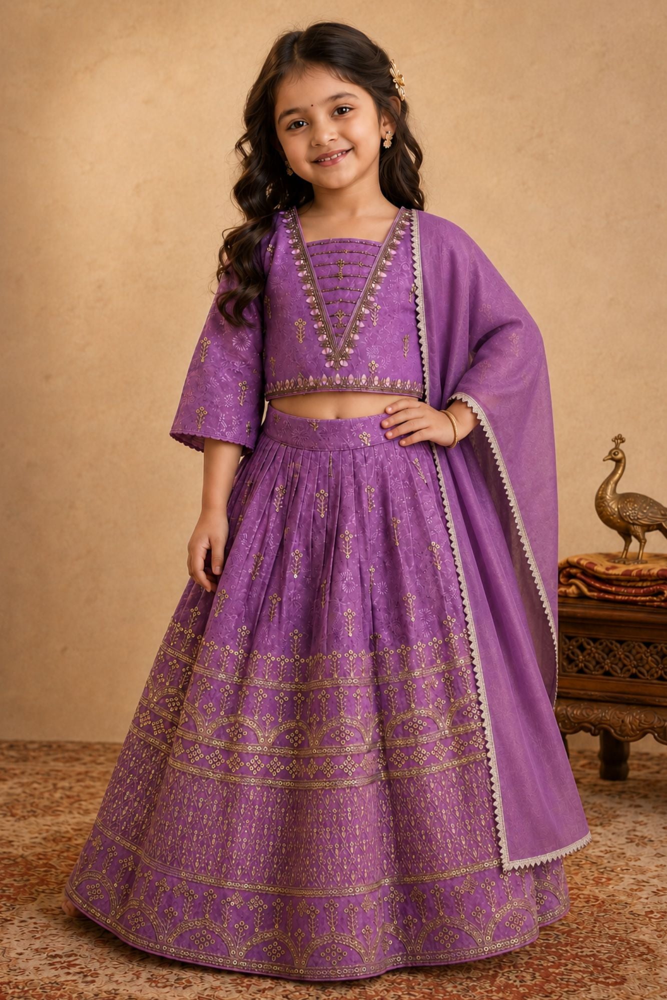 Lavender Floral Arch Embroidered Lehenga Choli with Dupatta