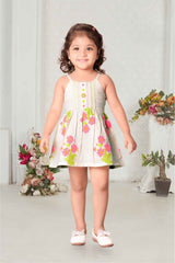 Elegant Cream Floral Printed Frock for Girls