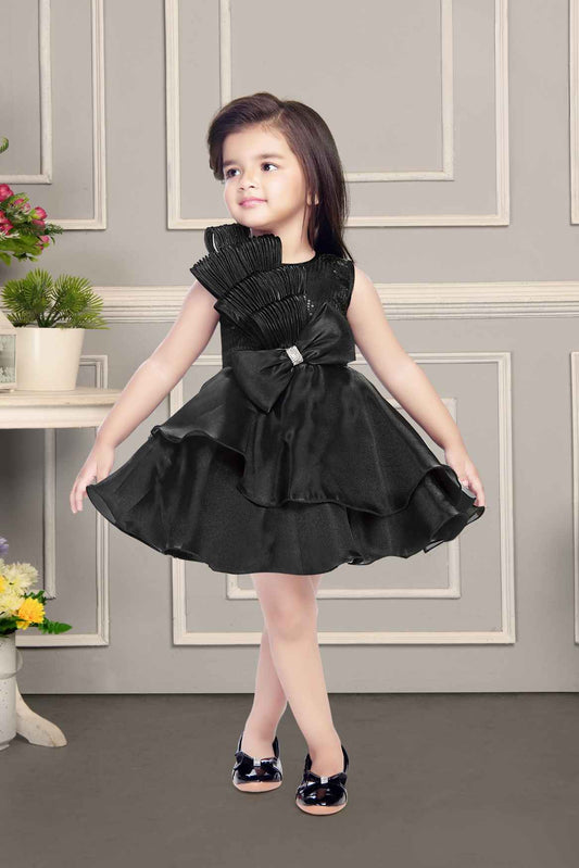 Black Frock With Bow Embellished And Sequin For Girls