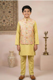 Boys Mustard Yellow Kurta Set with Floral Printed Nehru Jacket