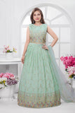 Elegant Mint Green Embroidered Lehenga Choli with Dupatta For Girls