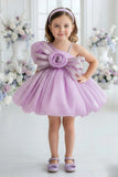 Lilac Party Frock with 3D Rosette Bow For Girls