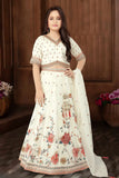 Ivory Floral Embroidered Lehenga Choli Set with Dupatta for Girls