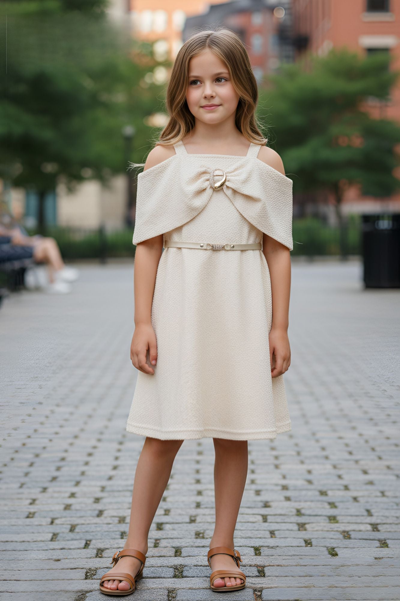 Fawn Off-Shoulder Bow Party Dress For Girls