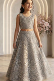 Elegant Grey Embellished Lehenga Choli Set for Girls