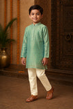 Boys Ethnic Mint Green Crushed Tissue Embriodered Kurta Pajama Set