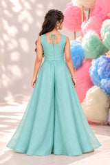 Girls Mint Blue Embroidered Palazzo Set With Dupatta
