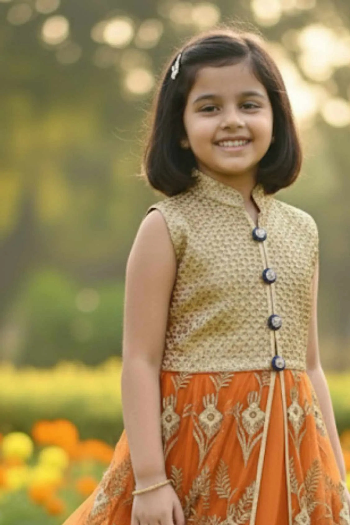 Gold Mastani Top With Orange Lehenga for Girls