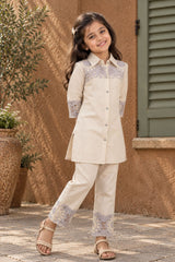 Cream Patchwork Casual Co-ord Set for Girls