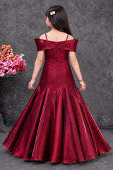 Maroon Sequin Embellished Mermaid Style Party Wear Gown For Girls