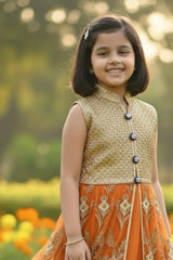 Gold Mastani Top With Orange Lehenga for Girls