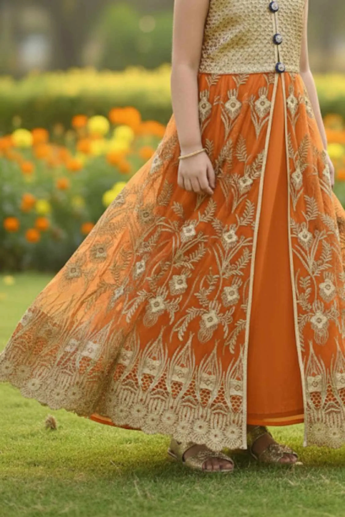 Gold Mastani Top With Orange Lehenga for Girls