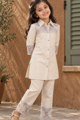 Cream Patchwork Casual Co-ord Set for Girls