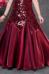 Maroon Sequin Embellished Mermaid Style Party Wear Gown For Girls