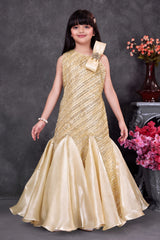 Girls Ivory Sequin Embellished One-Shoulder Mermaid Style Party Wear Gown