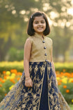 Gold Mastani Top With Navy Blue Lehenga for Girls