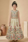 Cream Butterfly Embroidered Lehenga Choli Set For Girls